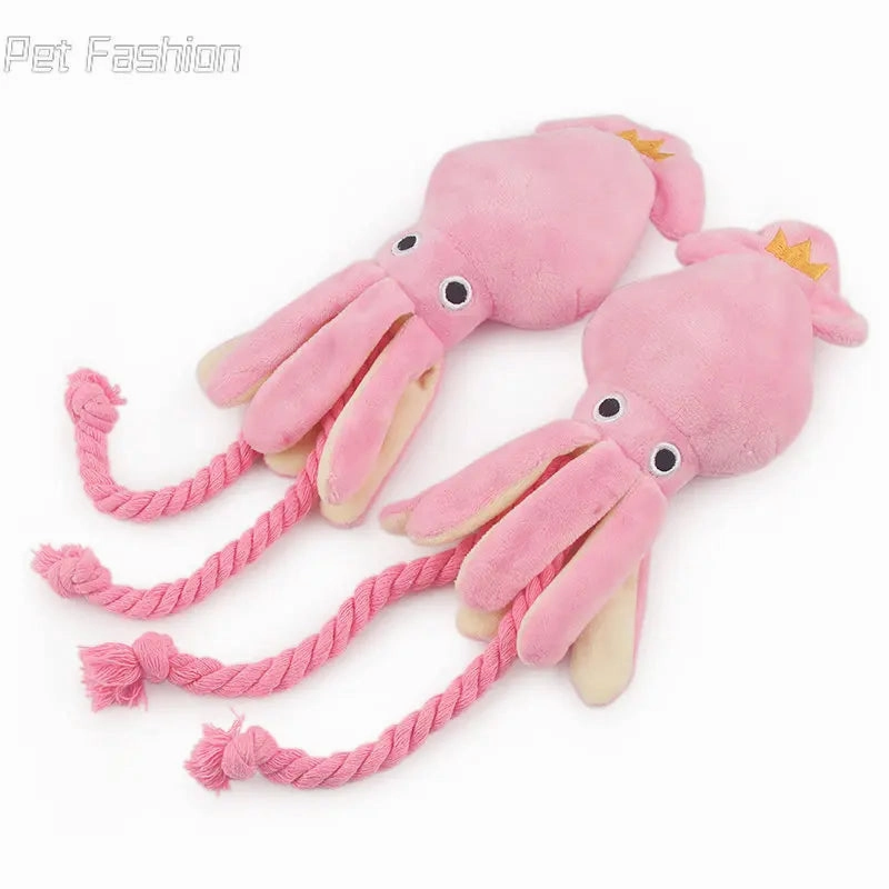 2023 Cute Squid Small Dog Toy Sound BB Plush Pet Puppy Rope Toys Pink Chew Squeak Toys For Cat  dog toys for small dogs  pet
