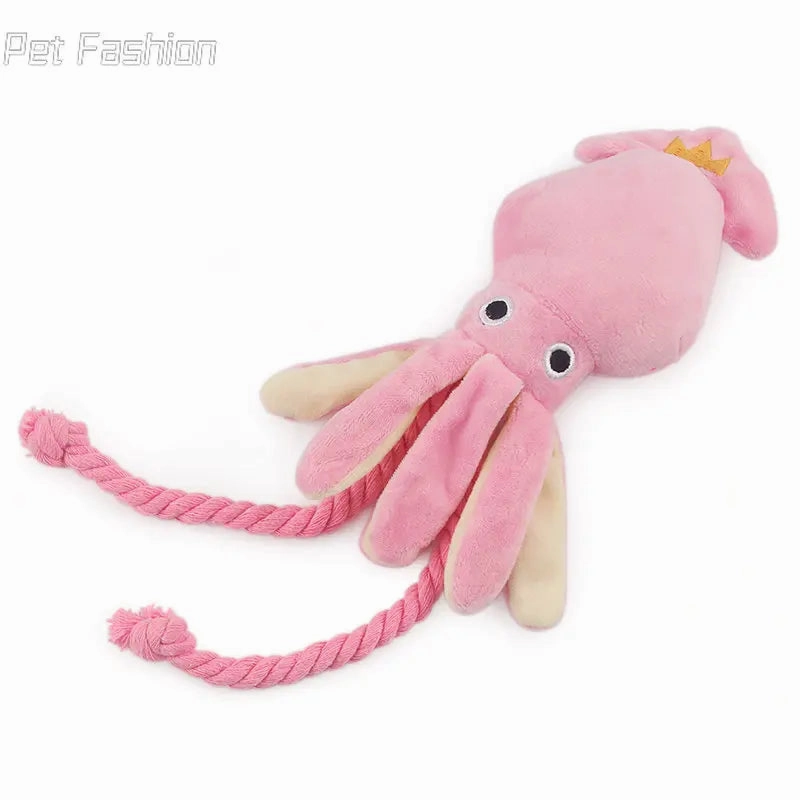 2023 Cute Squid Small Dog Toy Sound BB Plush Pet Puppy Rope Toys Pink Chew Squeak Toys For Cat  dog toys for small dogs  pet