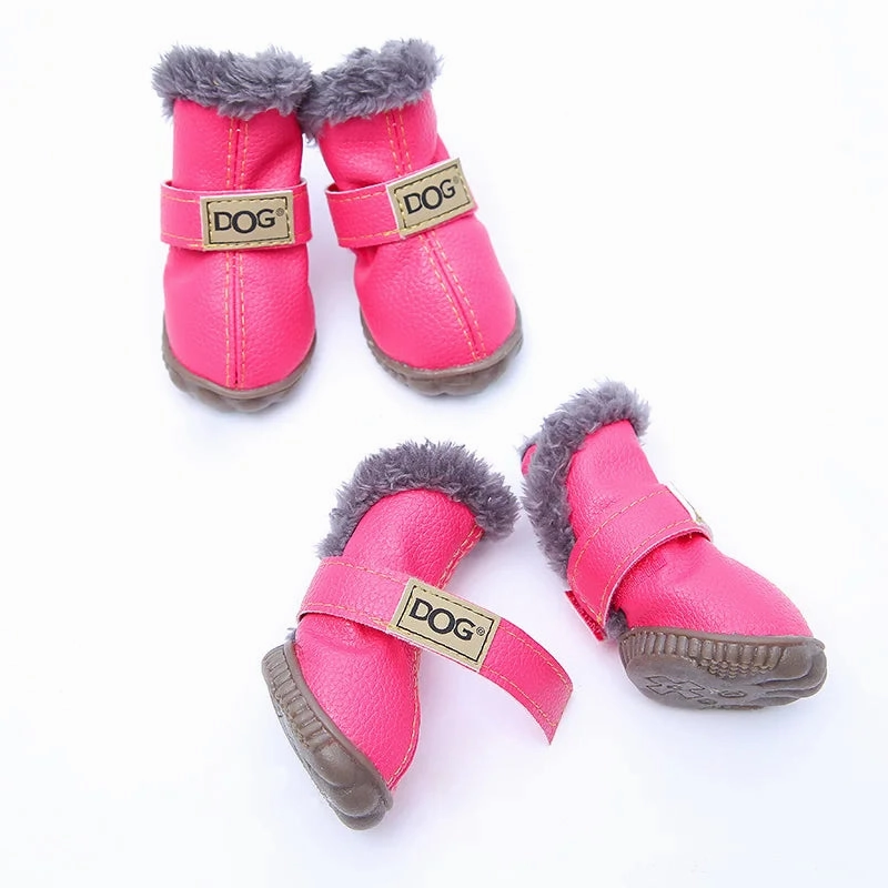4 Pcs/sets Winter Pet Dog Shoes For Small Dogs Warm Leather Puppy Dog Snow Boots Waterproof Chihuahua Pug Cat Shoes Pet Products