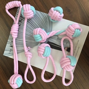 6PCS/Pack Chew Cotton Rope Dog Toy for Outdoor Teeth Clean  Ball Rope Toys Ball Tough Teething Rope Tug of War & Fetching Bone