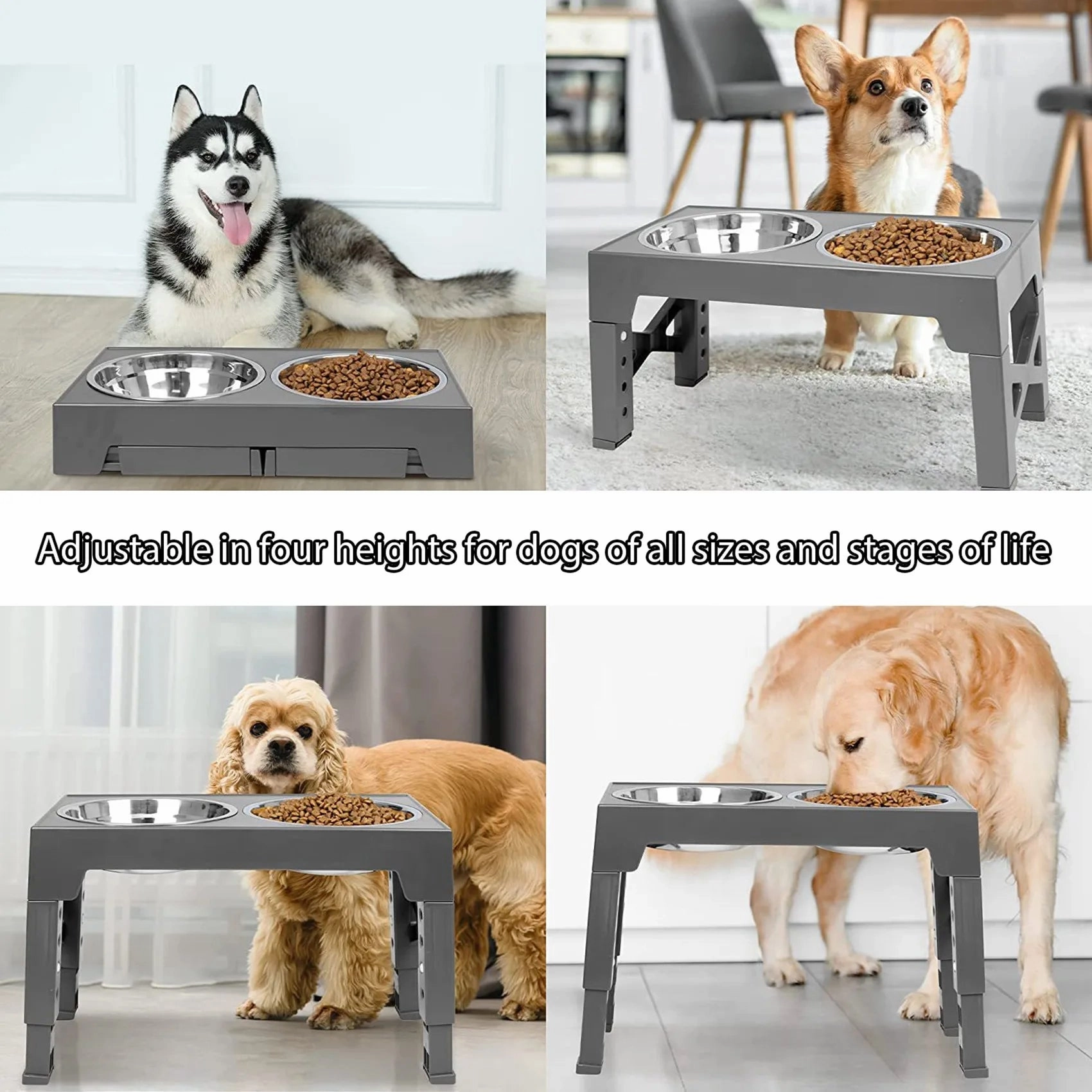 Elevated Dog Bowl Adjustable Raised Dog Bowl with Slow Feeder Dog Bowl and Dog Water Bowl Non-Spill for Small Medium Large Dogs