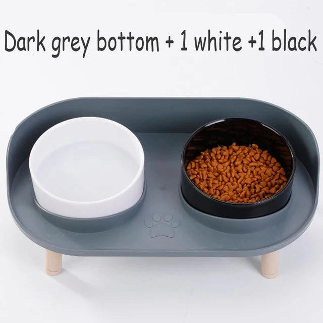 Food Feeders Pet Cat Double Bowls Feeder Adjustable Height Cats Dogs Drinker Water Bowl Dish Elevated Feeding Kitten Supplies