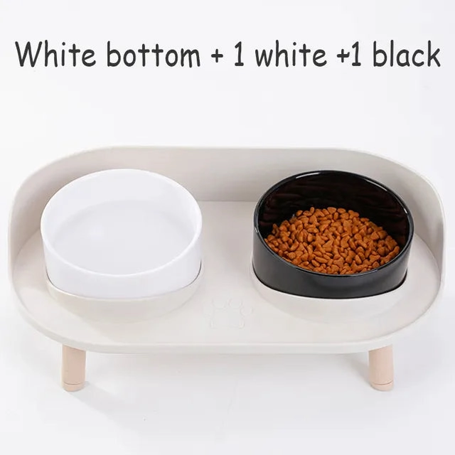 Food Feeders Pet Cat Double Bowls Feeder Adjustable Height Cats Dogs Drinker Water Bowl Dish Elevated Feeding Kitten Supplies