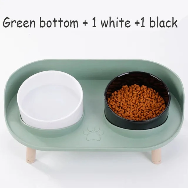 Food Feeders Pet Cat Double Bowls Feeder Adjustable Height Cats Dogs Drinker Water Bowl Dish Elevated Feeding Kitten Supplies