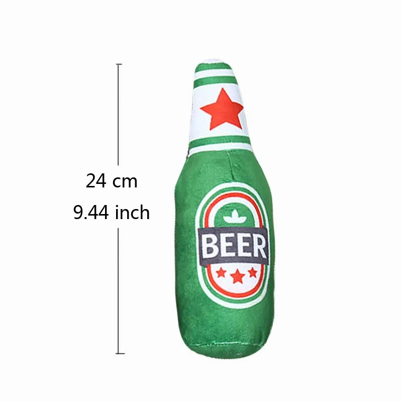 Funny Plush Toys for Dog Squeaky Beer Bottle Food Shape Dog Toy Bite-Resistant Winebottle Chew Toy Pet Supplies Interactive Toys