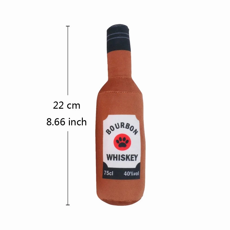 Funny Plush Toys for Dog Squeaky Beer Bottle Food Shape Dog Toy Bite-Resistant Winebottle Chew Toy Pet Supplies Interactive Toys