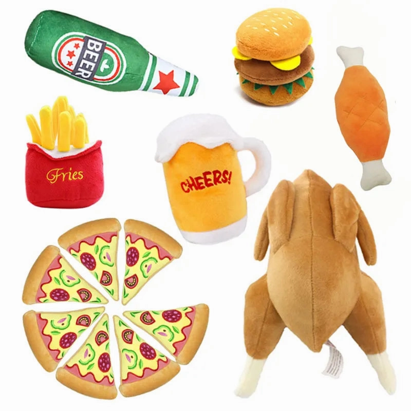 Funny Plush Toys for Dog Squeaky Beer Bottle Food Shape Dog Toy Bite-Resistant Winebottle Chew Toy Pet Supplies Interactive Toys