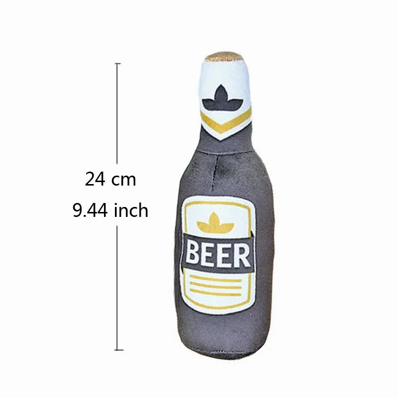 Funny Plush Toys for Dog Squeaky Beer Bottle Food Shape Dog Toy Bite-Resistant Winebottle Chew Toy Pet Supplies Interactive Toys