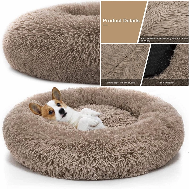 Pet Dog Bed Comfortable Donut Round Dog Kennel Ultra Soft Washable Dog and Cat Cushion Bed Winter Warm Sofa