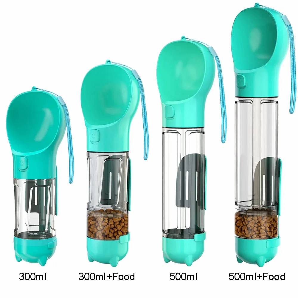 Portable Cat Dog Water Bottle Food Feeder Drinker Poop Dispenser 3 In 1 Leak Proof Multifunctional Travel Puppy Outdoor Drinking