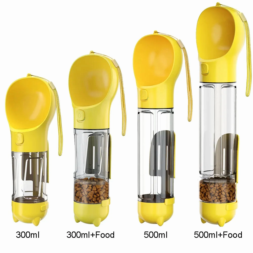 Portable Cat Dog Water Bottle Food Feeder Drinker Poop Dispenser 3 In 1 Leak Proof Multifunctional Travel Puppy Outdoor Drinking