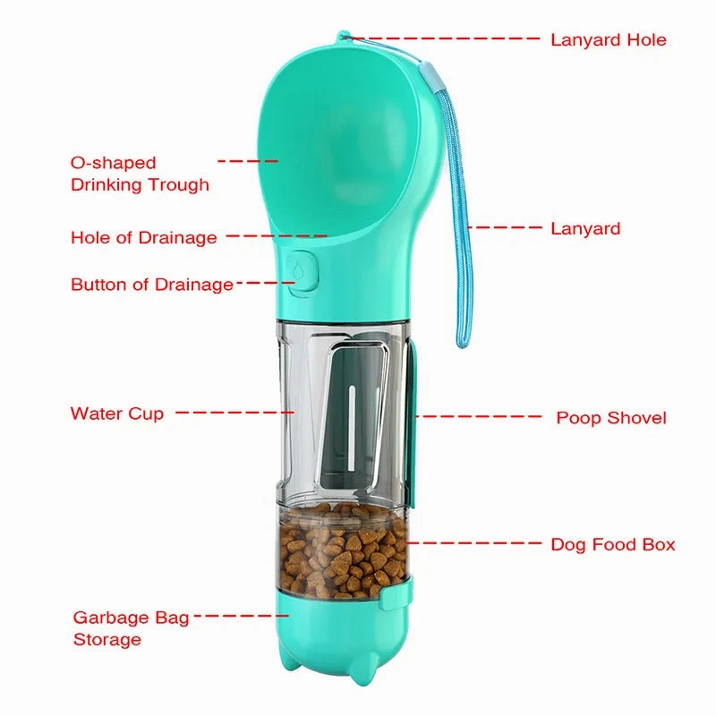 Portable Cat Dog Water Bottle Food Feeder Drinker Poop Dispenser 3 In 1 Leak Proof Multifunctional Travel Puppy Outdoor Drinking