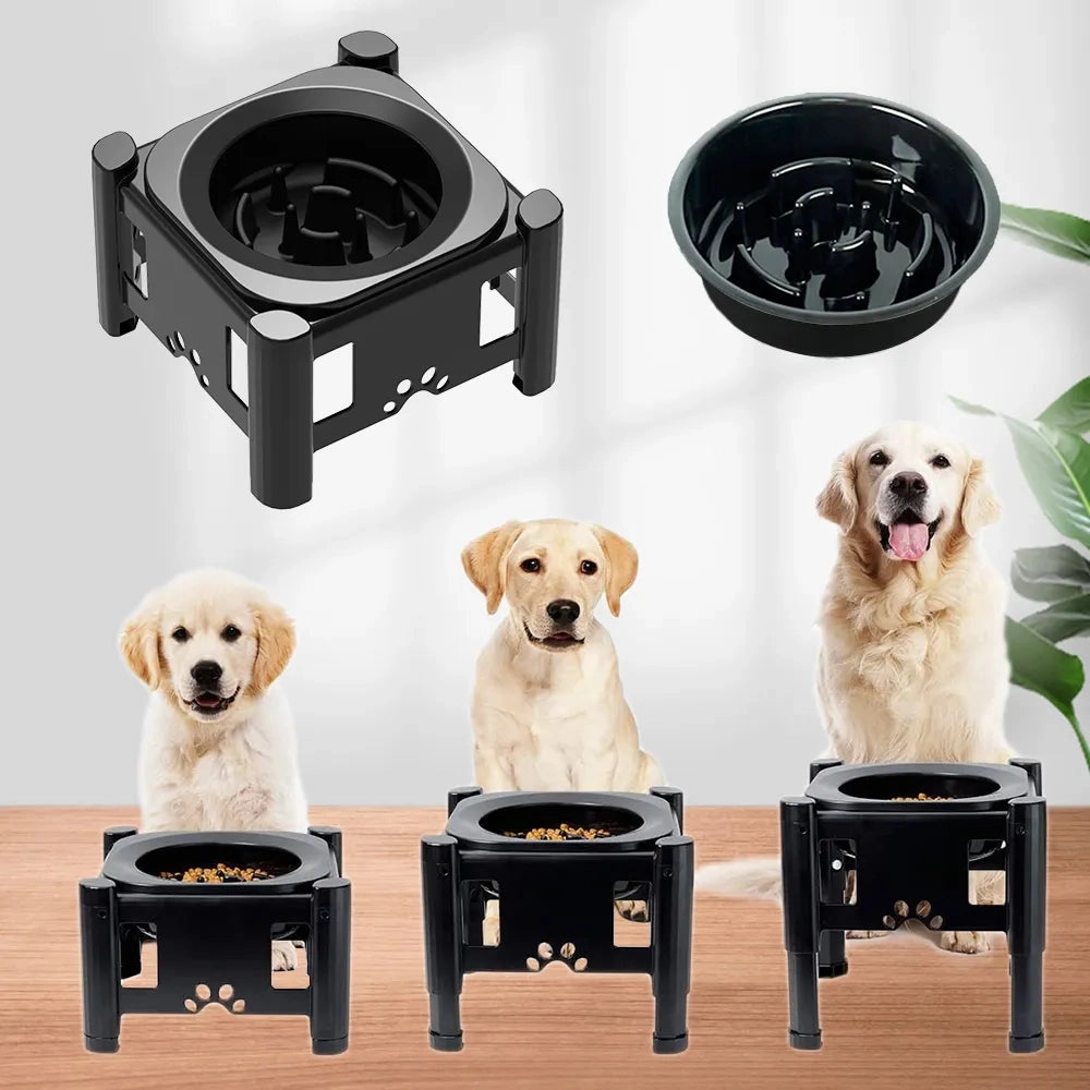 Slow Feeder Dog Bowl Elevated Food Bowls, Adjustable Raised Eating with 3 Heights (6.1", 7.7", 9.3") Mess Proof & Non-Slip Dish